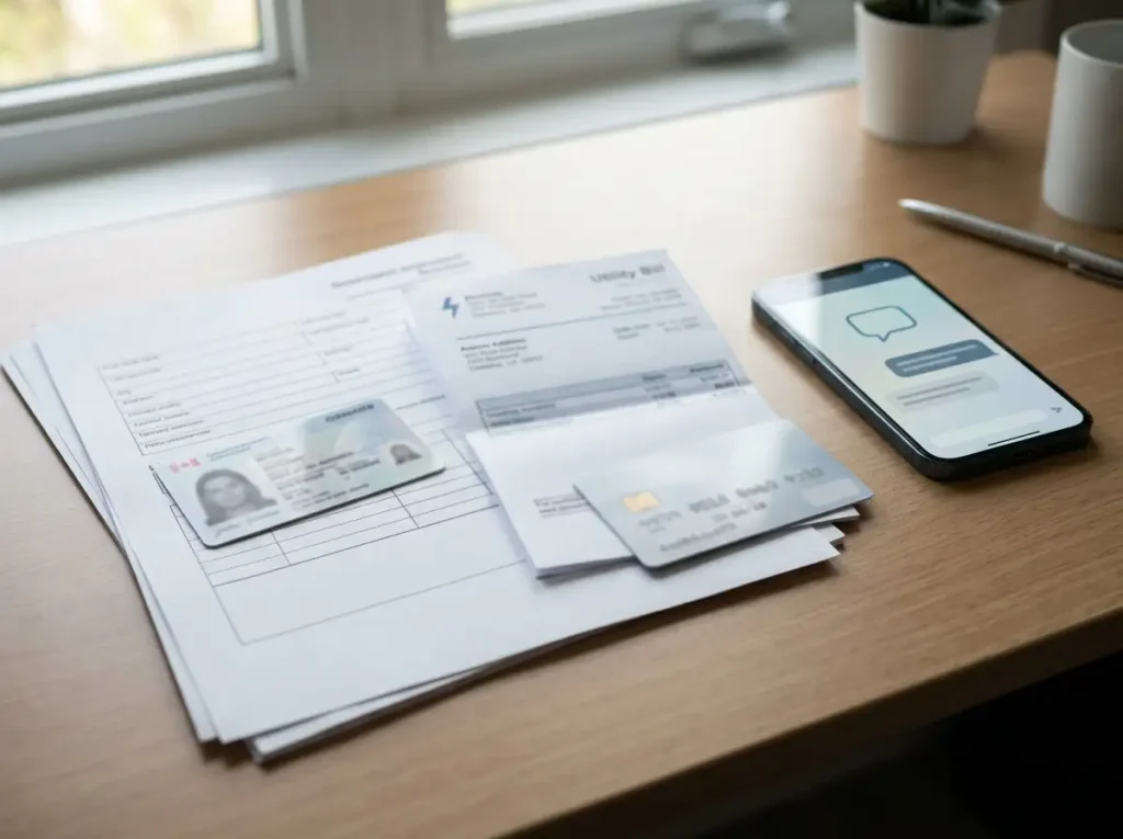 Photo ID, proof of address and payment ownership documents for account verification